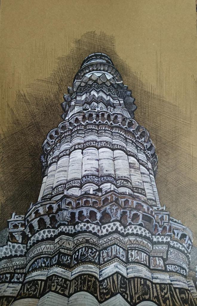 Qutub Minar illustration in triangular pattern style:: tasmeemME.com-saigonsouth.com.vn